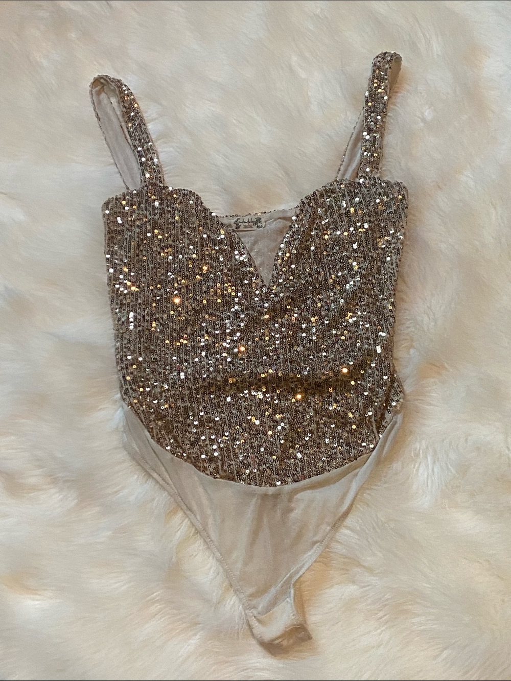 Free People Silver Sequin Bodysuit
